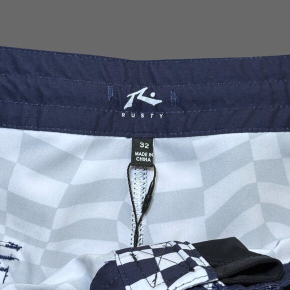 Rusty USA Warpped Check Fixed Boardshort Navy Size 32 NWT - Picture 3 of 9
